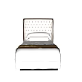 Single Bed With White Tufted Headboard Brown Trim And Patterned Throw Blanket 3d model