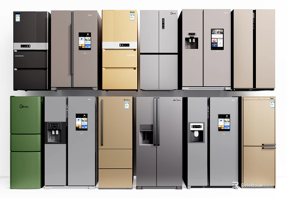 Refrigerators And Freezers In Various Modern Designs And Different Color Options 3d model 