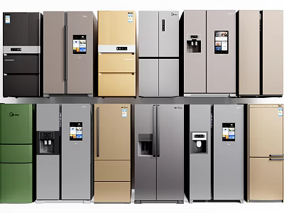 Refrigerators And Freezers In Various Modern Designs And Different Color Options 3d model