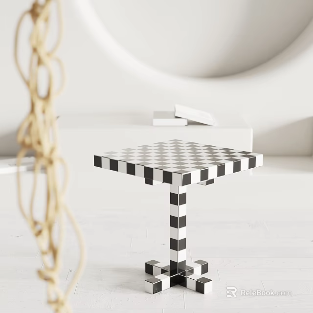 Modern Black And White Checkered Side Table With Geometric Pattern In Minimalist Living Space 3d model 
