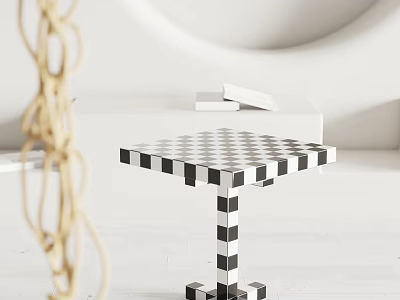 Modern Black And White Checkered Side Table With Geometric Pattern In Minimalist Living Space 3d model