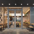 Modern Restaurant Interior Featuring Wooden Decor Glass Doors Dining Tables Chairs And Menu Boards