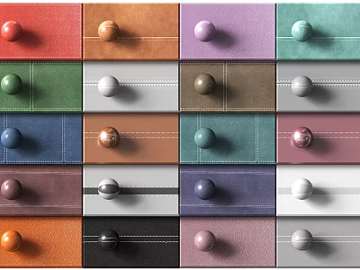 Colorful Round Drawer Knobs on Different Colored Drawer Panels in Grid Arrangement 3d model