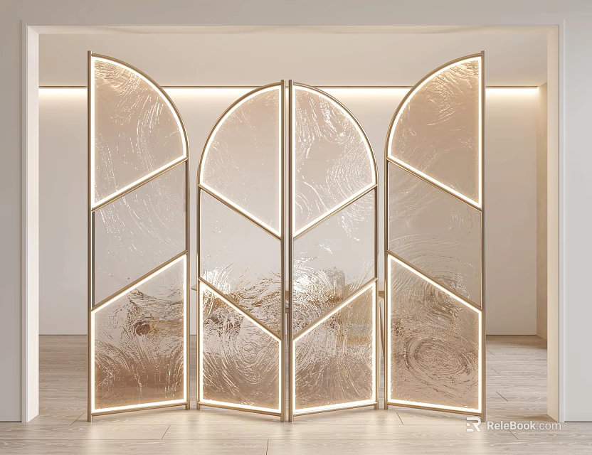 Textured Glass Screen with Modern Arched Geometric Design Metal Frame and Backlit LED Lights 3d model 