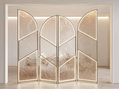 Textured Glass Screen with Modern Arched Geometric Design Metal Frame and Backlit LED Lights 3d model