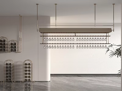 Modern Metal Storage Shelf Unit With Hanging Wine Glass Racks And Multiple Layers 3d model