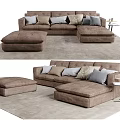 Brown L Shaped Sectional Sofa Set with Multiple Decorative Pillows Ottoman and Side Table 3d model