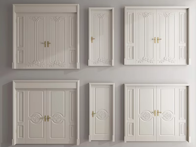 White Decorative Paneled Double Doors With Brass Handles And Various Designs For Home Interior 3d model