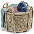 Woven Storage Baskets With Handles For Organizing Various Colored Towels And Clothes 3d model