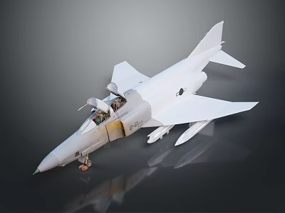 White Fighter Jet With Open Cockpit And Visible Seat On Dark Reflective Surface 3d model