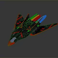 Futuristic Fighter Jet Model With Red And Black Paint And Blue Exhaust Flames