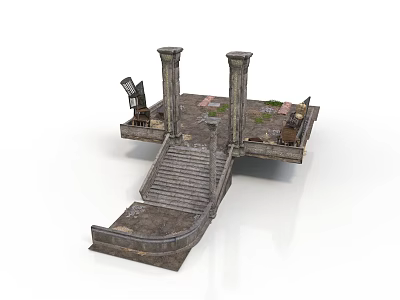 Ancient Ruined Stone Structure With Columns Staircase And Broken Platform 3d model