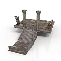 Ancient Ruined Stone Structure With Columns Staircase And Broken Platform 3d model