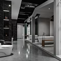 Modern Bathroom Interior With Dark Marble Walls Toilet Bathtub Shower Area And Shelves