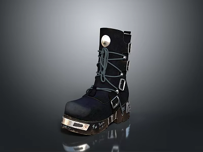 Stylish Black Lace Up Boots Featuring Metallic Accents And Durable Sole For Daily Wear 3d model