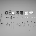 Various Types of Wireless Headphones with Charging Cases and Audio Accessories Collection