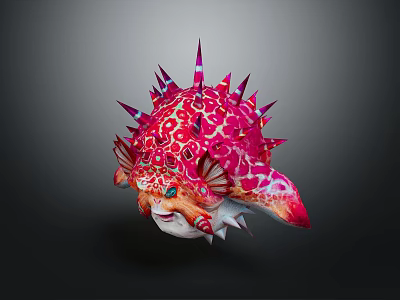 Vibrant Spiky Marine Creature Character Design With Pink Patterned Body And Fins 3d model