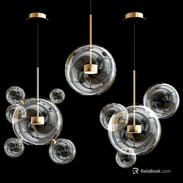 Modern Transparent Glass Pendant Lights With Golden Metal Accents And Spheres 3d model 