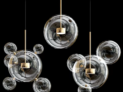 Modern Transparent Glass Pendant Lights With Golden Metal Accents And Spheres 3d model