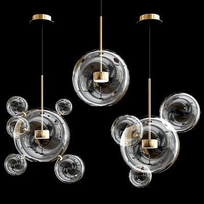 Modern Transparent Glass Pendant Lights With Golden Metal Accents And Spheres 3d model