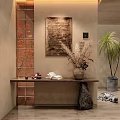 Entryway Hallway Interior Design With Decorative Painting Console Table And Potted Plant