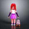 Cartoon Girl With Red Hair Wearing White Top Purple Skirt Purple Wristbands And Skateboard