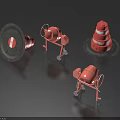 Construction Site Equipment Including Cement Mixers And Traffic Cones 3d model