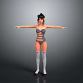 Woman With Arms Outstretched In Gray Bodysuit Headphones And Striped Stockings On Roller Skates
