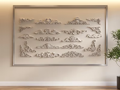 Wall Mounted Decorative Carvings With Various Classical Patterns And Framed 3d model