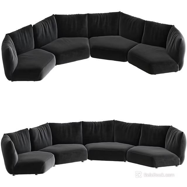 Modern Curved Velvet Sectional Sofa For Comfortable Living Room Spaces 3d model 