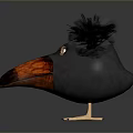 Cartoon Bird With Fluffy Black Hair Orange Beak Yellow Eyes And Claws
