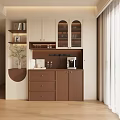 Modern Home Interior Featuring White And Brown Sideboard With Glass Doors Drawers And Open Shelves