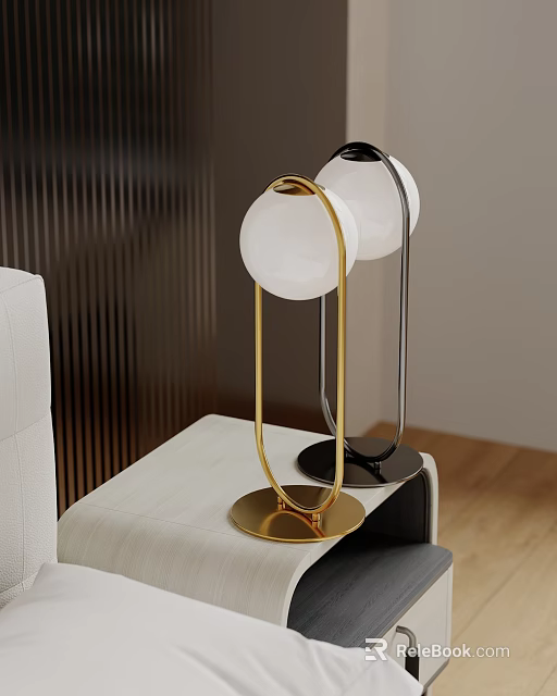 Modern Globe Table Lamps with Gold and Black Bases on White Table for Living Room 3d model 