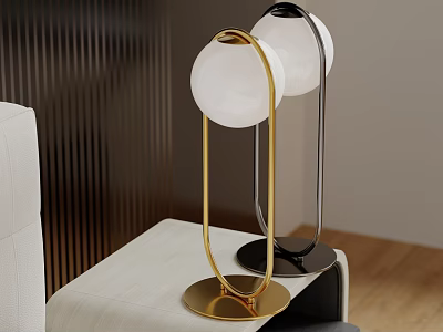 Modern Globe Table Lamps with Gold and Black Bases on White Table for Living Room 3d model
