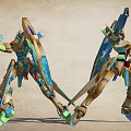 Two Vibrant Robot Action Figures With Futuristic Weapons And Detailed Armor