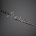 Ornate Medieval Sword With Intricate Hilt Carvings And Decorative Blade Symbols