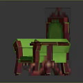 Pixel Art Furniture Set With Green Seat Chair And Red Ornate Round Side Table