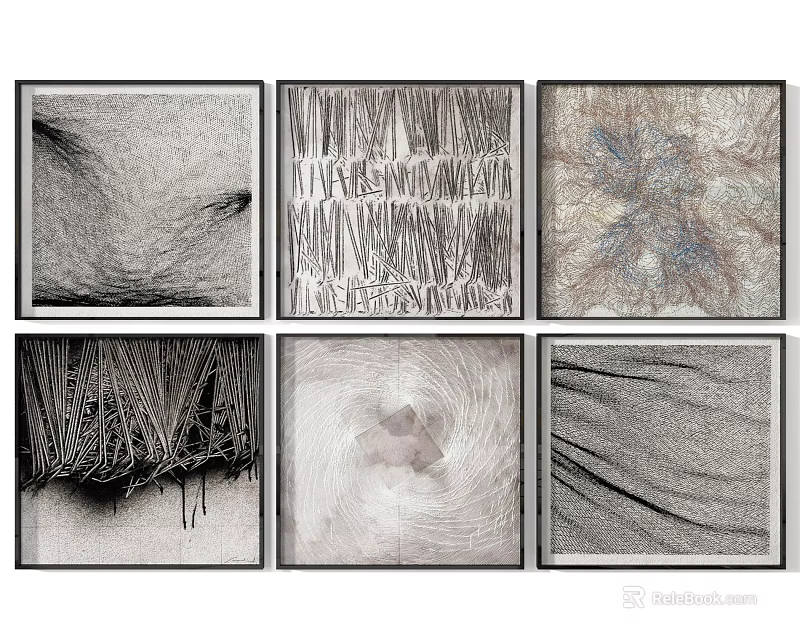 Abstract Line Art Paintings With Diverse Textures And Modern Wall Decor 3d model 