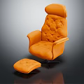 Elegant High Back Orange Tufted Leather Armchair with Ottoman and Swivel Black Base