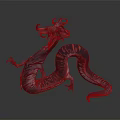 Mystical Fantasy Dragon Creature With Multiple Horns Long Serpentine Body And Glowing Red Eyes