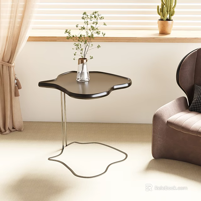 Side table with petal shaped curved top and slim metal legs in modern living room 3d model 