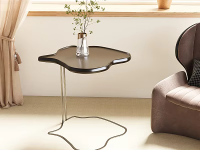 Side table with petal shaped curved top and slim metal legs in modern living room 3d model