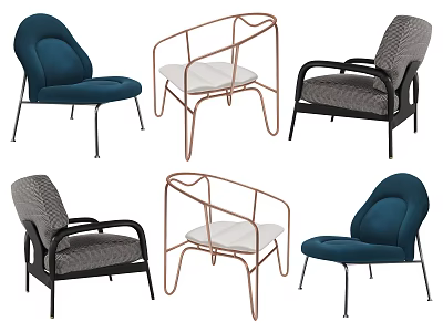 Stylish Leisure Chairs in Various Designs with Metal Frames and Upholstered Seats in Teal and Gray 3d model