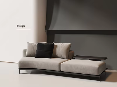 Modern Gray Sectional Sofa With Black And Gray Cushions In Minimalist Living Room 3d model
