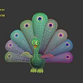 Blue Peacock With Spread Tail Feathers Featuring Blue And Purple Eye Patterns And Orange Feet 3d model