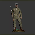 Military Game Movie Character In Green Uniform With Helmet Rifle And Base With Green Plants