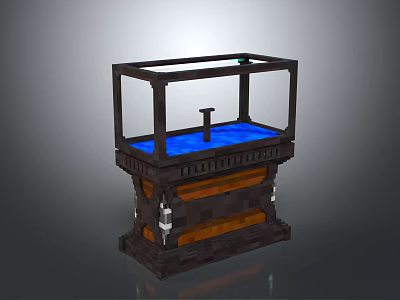 Decorative Fish Aquarium Tank With Glass Cover Wooden Stand And Blue Water 3d model