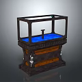 Decorative Fish Aquarium Tank With Glass Cover Wooden Stand And Blue Water