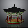 Traditional East Asian Pavilion Architecture With Black Roof Red Columns And Colorful Carvings