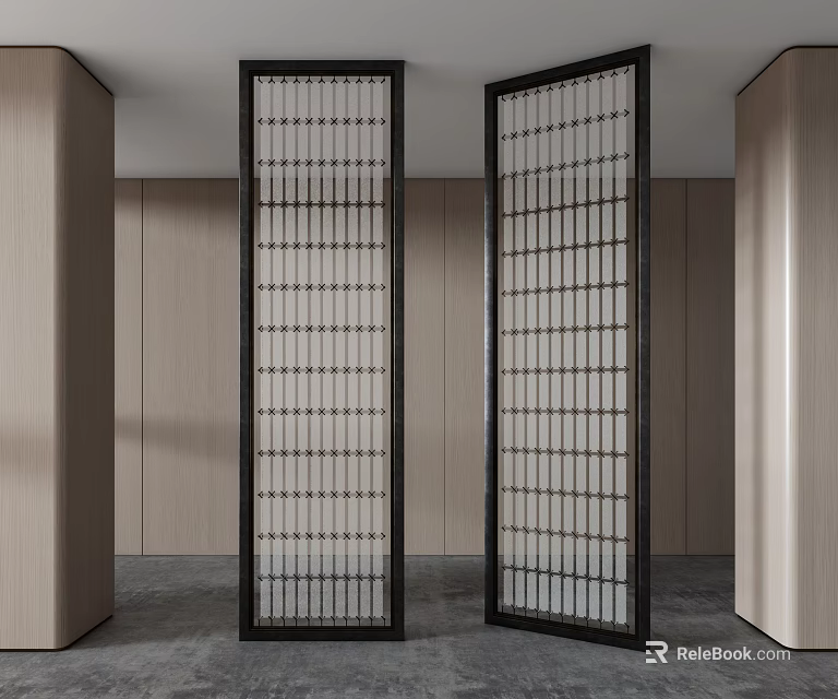 Modern Room Dividers With Black Frame And Grid Design In Interior Space 3d model